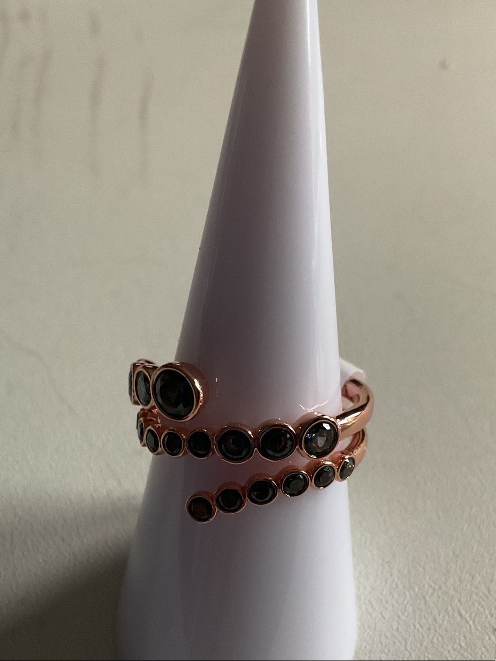 bp Rose Gold Wrap Ring with Black Stones
